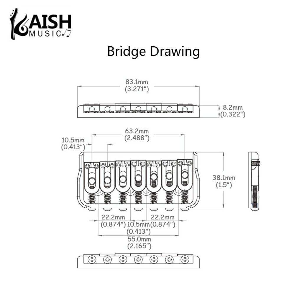 KAISH Black 7 String Guitar Fixed Bridge Electric Guitar Hardtail Bridge for Strat/Tele Guitars