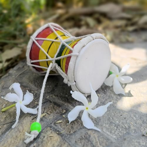 Hickory Traditional Indian Damru - Handmade Percussion Instrument For Pooja Rituals, Gifting & Home Decor