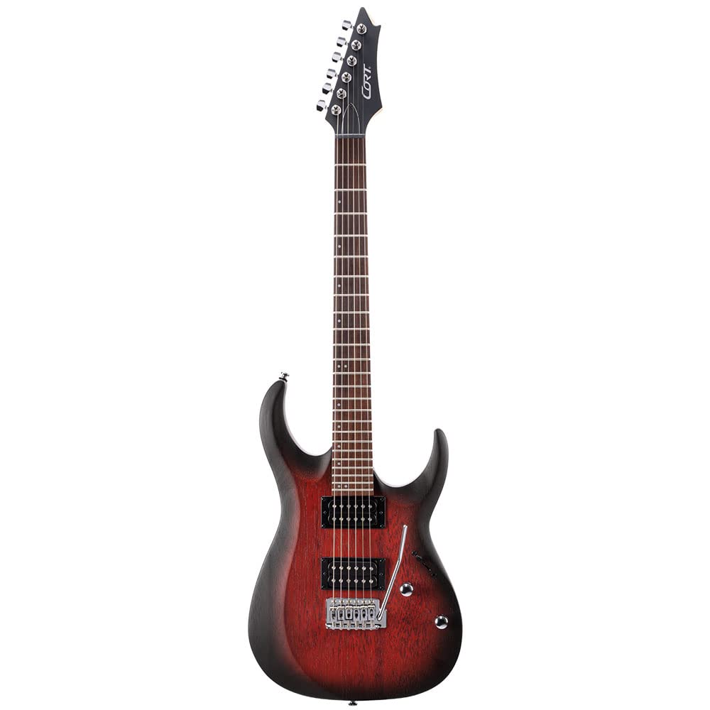 Cort X100 Electric Guitar  Dual Humbuckers, Maple Neck & 6-Point Tremolo Open Pore Black Cherry Burst X100 Opbb