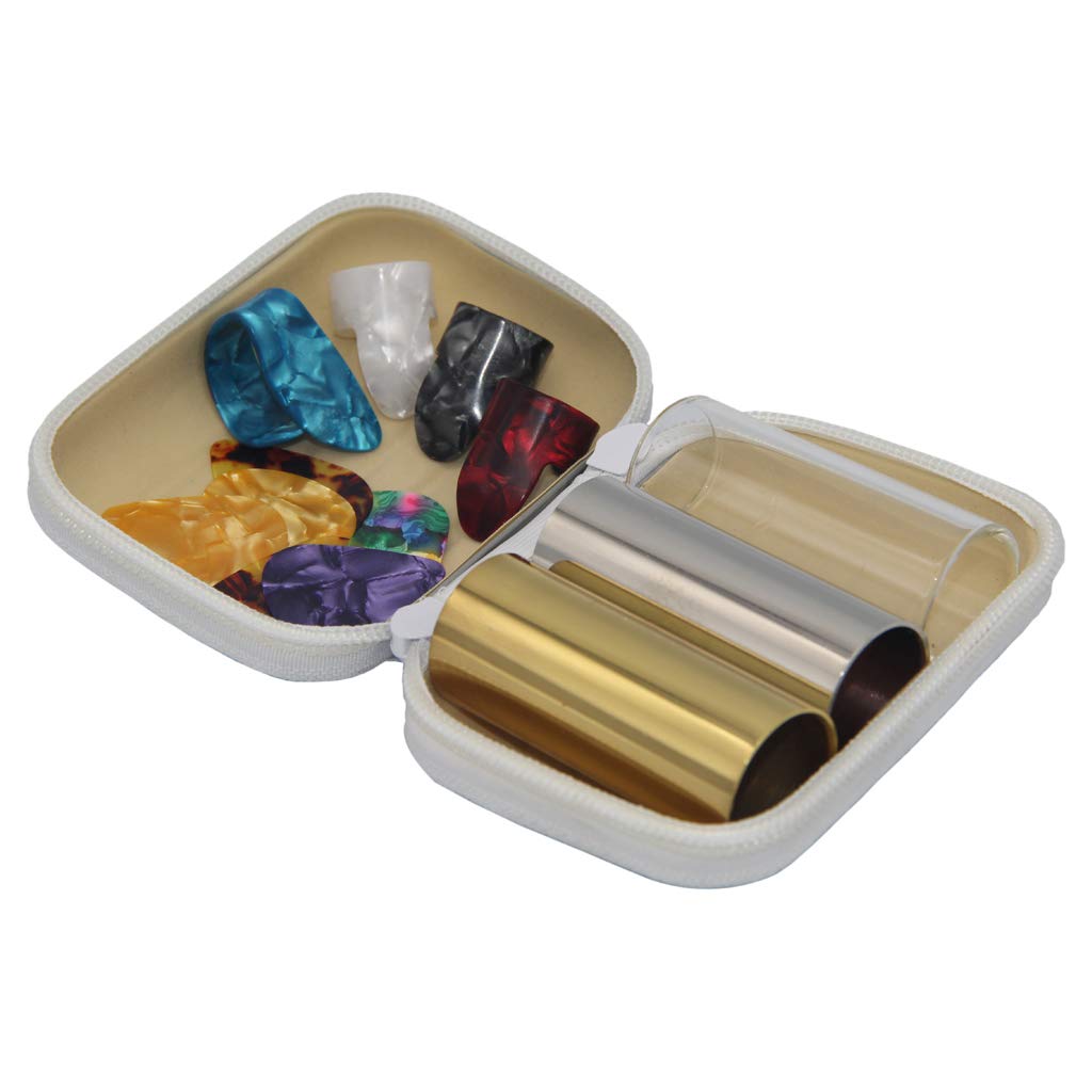 Sunlp 3 Pieces Medium Guitar Slides (Include 2 Colors Stainless Steel, 1 Pieces Glass), 6 Pieces Guitar Picks And 4 Pieces Plast