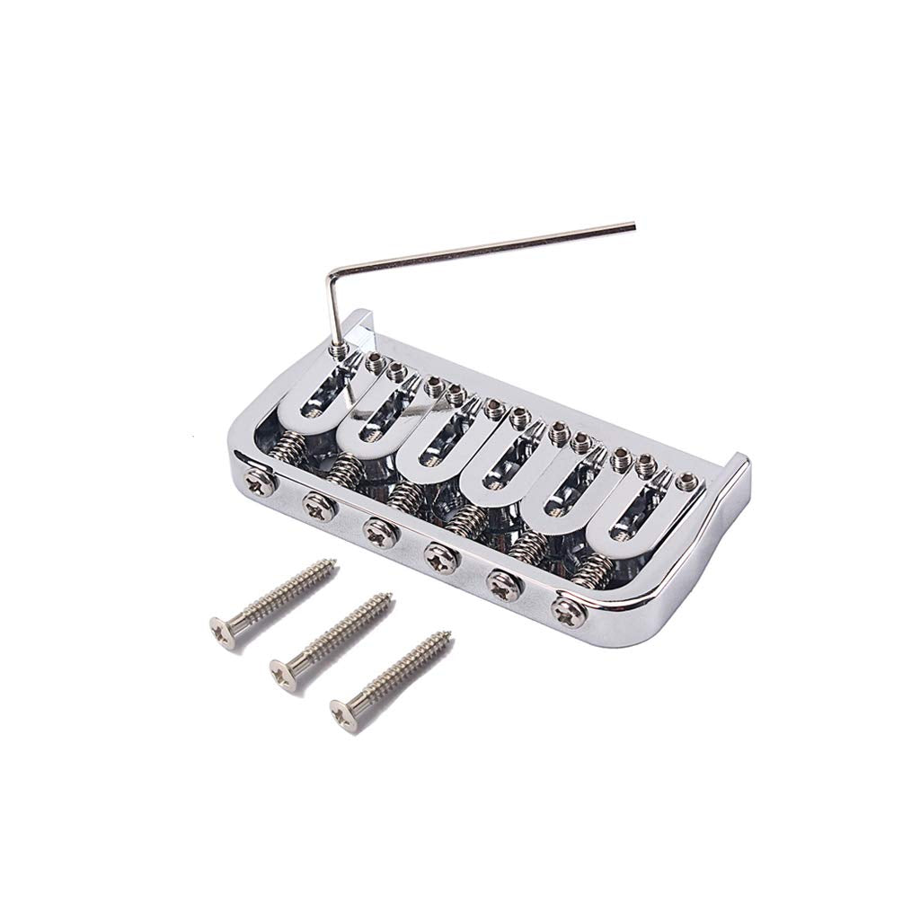 Ogdni 6 Strings Hardtail Saddle Bridge,Chrome-Plated String Through Body Fixed Bridge For Strat Tele Style Guitars Replacement (