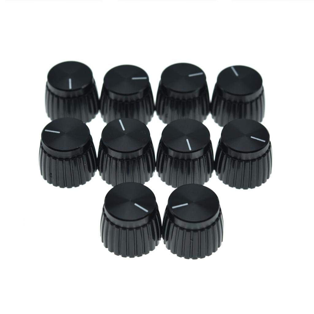 KAISH 10pcs Guitar AMP Amplifier Push on fit Knobs Black with Black Cap for Marshall Amplifiers with 6mm diameter Pots