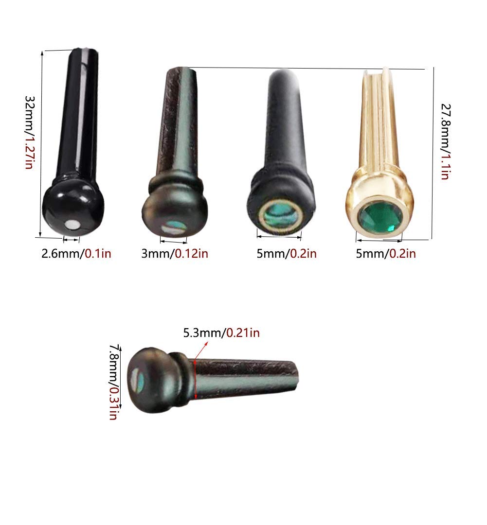Ubrand AYUBOUSA 6pcs Ebony Guitar Pins Inlaid 2mm Abalone Dot Acoustic Guitar Replacement Parts