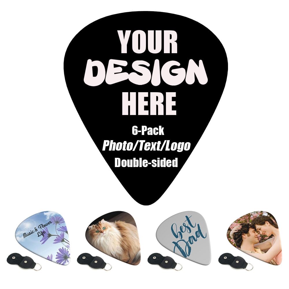 Personalize Guitar Picks Design Your Own Image Logo Text, 6 Pack Custom Guitar Picks with Clear Pattern Printed Gifts Guitar Acc