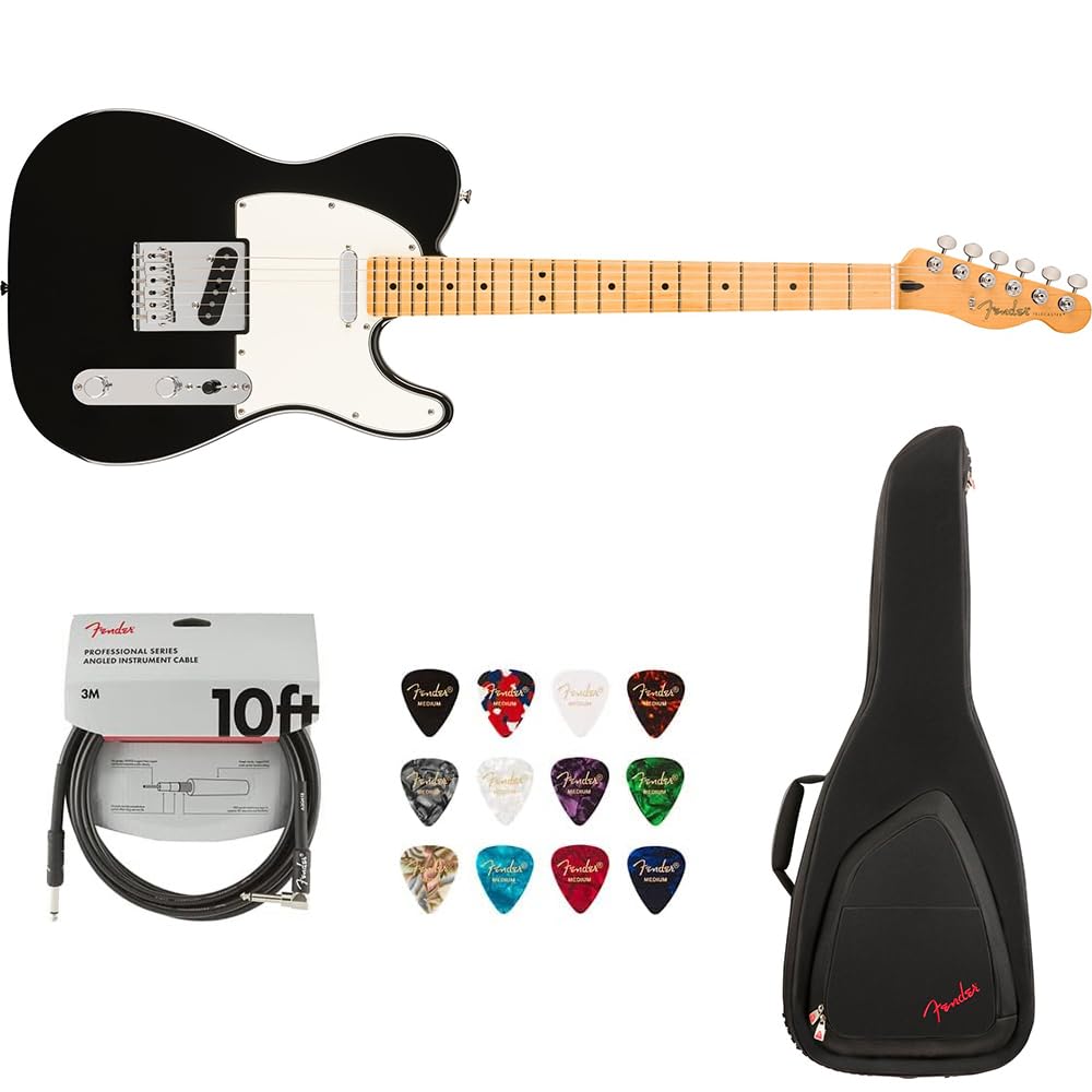 Fender Player Ii Telecaster Electric Guitar - Black With Maple Fingerboard Bundle With Fender Fe620 Electric Guitar Gig Bag (Bla