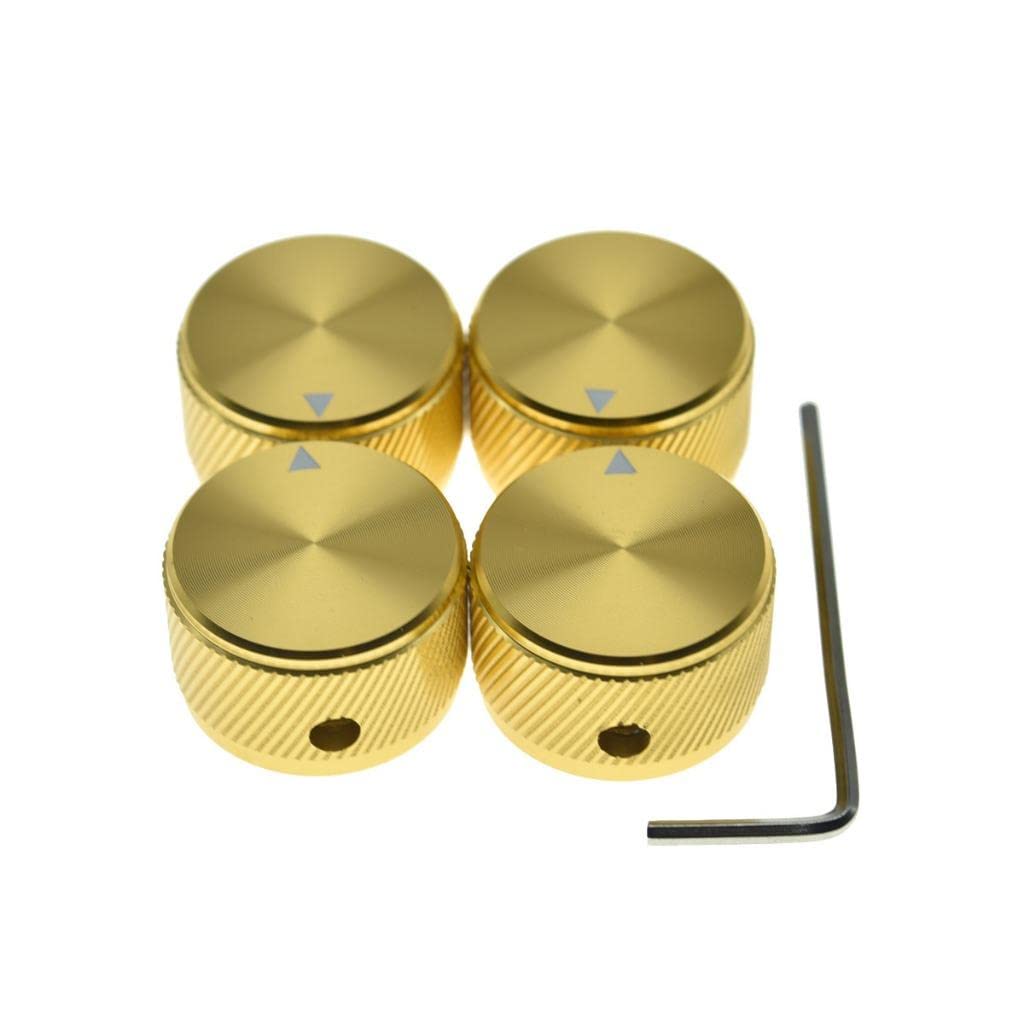 4pcs 25 * 15.5mm Aluminium Potentiometer Pot Knobs 1/4(6.35mm) Universal Metal Control Knobs with Indicator and Set Screw for Gu