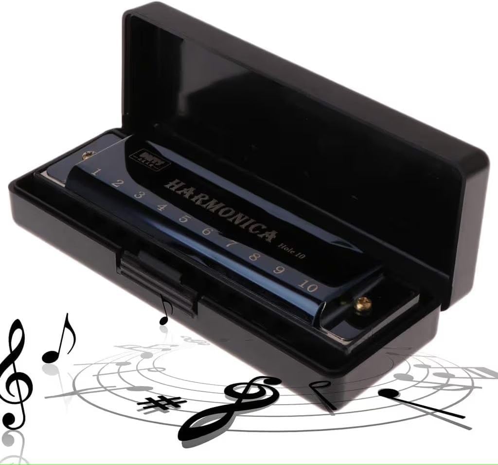 Megika 1Pack, 10 Holes 20 Tones Harmonica With Hard Case - Diatonic Mouth Organ In Key Of C | Beginner & Student Friendly, Porta