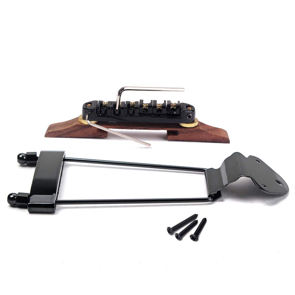Ogdni 6 String Guitar Trapeze Tailpiece Bridge and Roller Tune-O-Matic Saddle Bridge for Jazz Archtop Guitar Replacement (black)