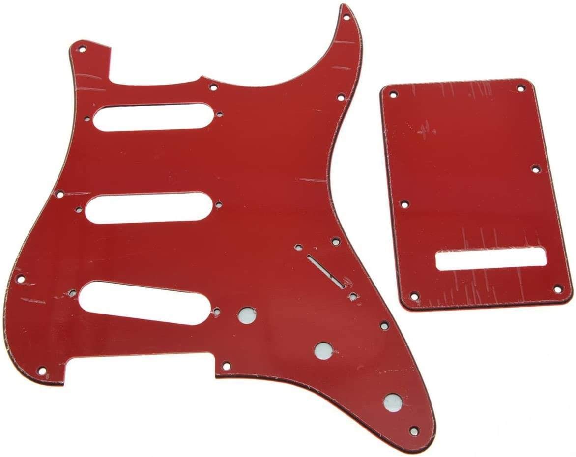 Dopro 11 Hole Strat SSS Pickguard ST Back Plate Trem Cover for USA/Mexican FD Strat Red 3 Ply