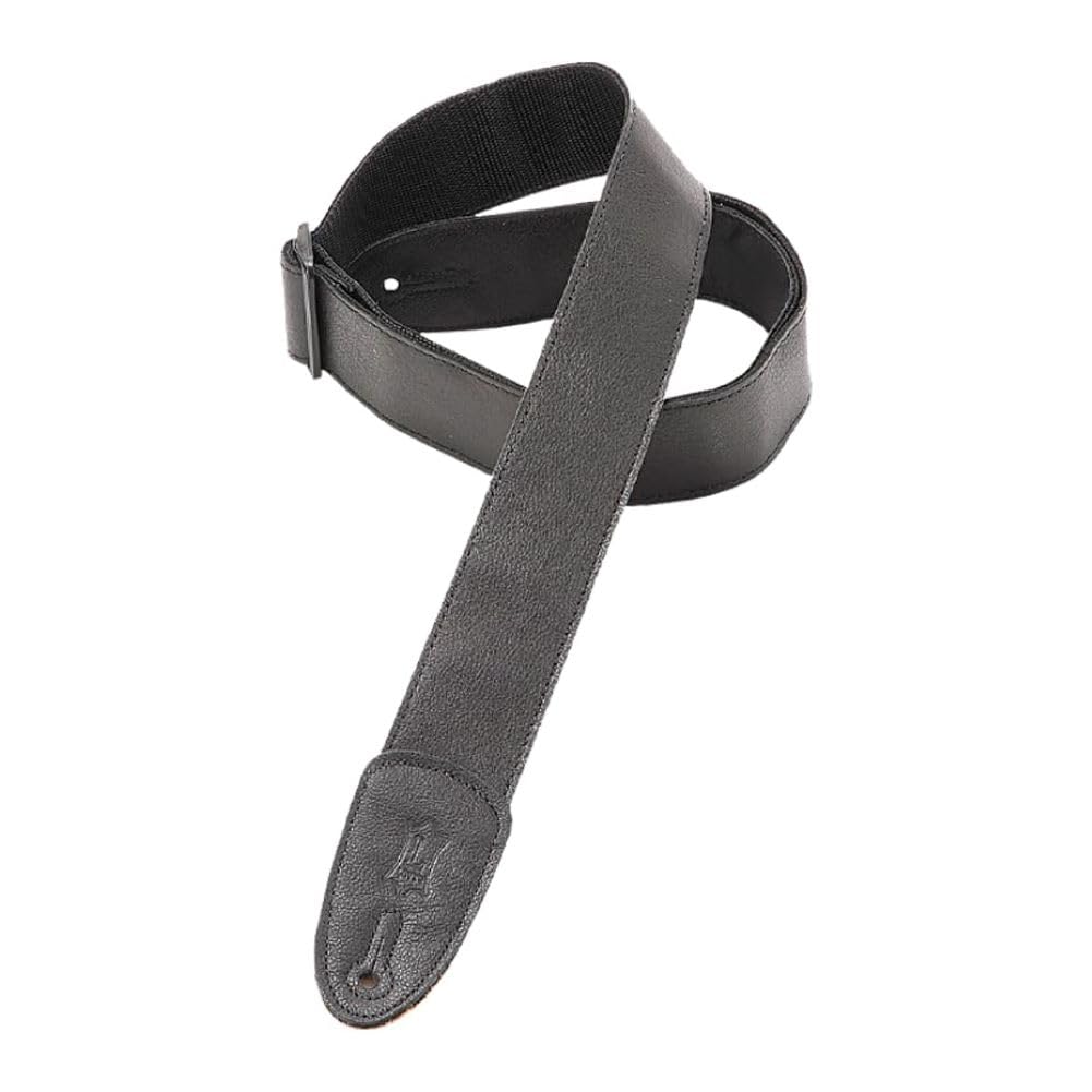 Levys Leathers 2 Wide Black Garment Leather Guitar Strap with Polypropolene Backing and Tri-Glide Adjustment, Black (M7GP-BLK)