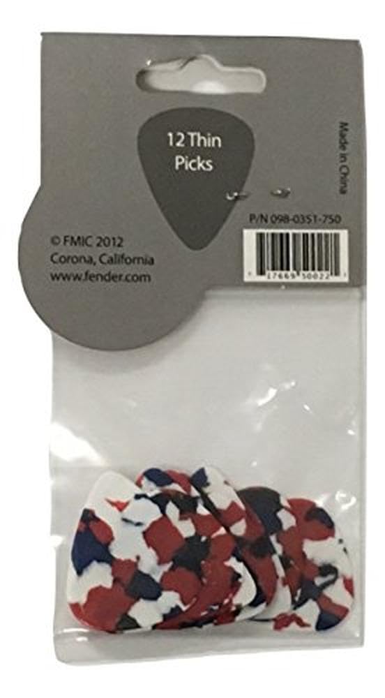 Fender Classic Celluloid Guitar Picks 351 Shape, Guitar Accessories, Confetti, Thin, 12-Pack