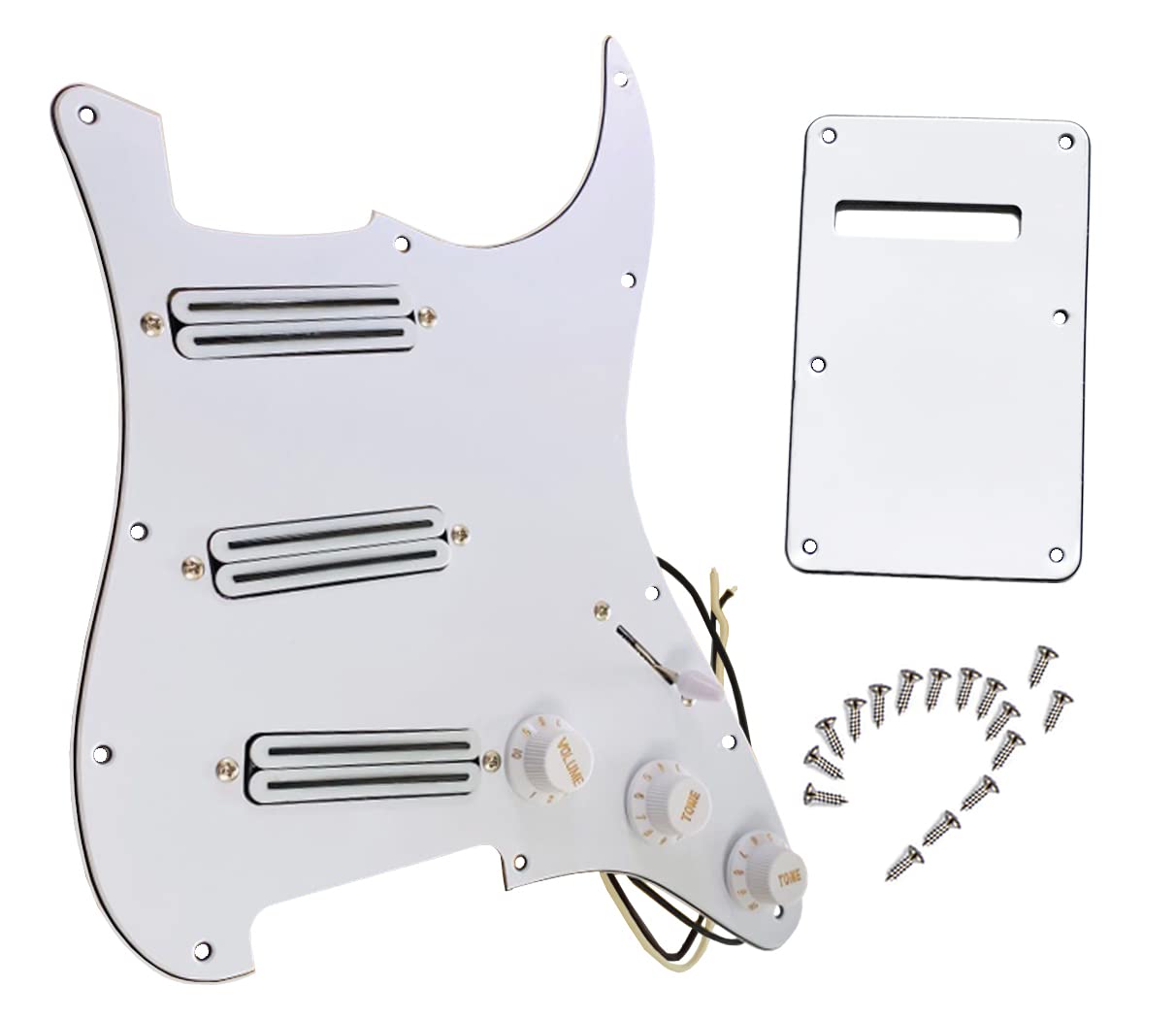LAMSAM Prwired Pickguard Preloaded Single-coil Sized Humbucker Pickups Fit Strat Style Guitars, Wired Pick Guard Loaded Super Hi