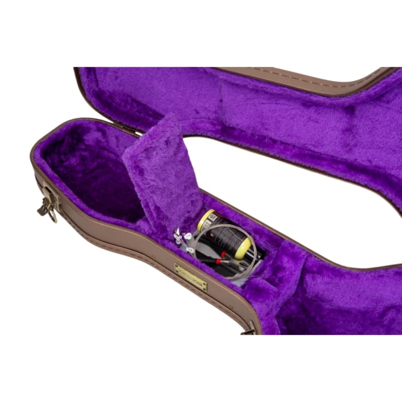 Crossrock Contoured Wooden Electric Guitar Case for Stratocaster & Telecaster | Chocolate Brown Finish,Purple Velvet Interior, L