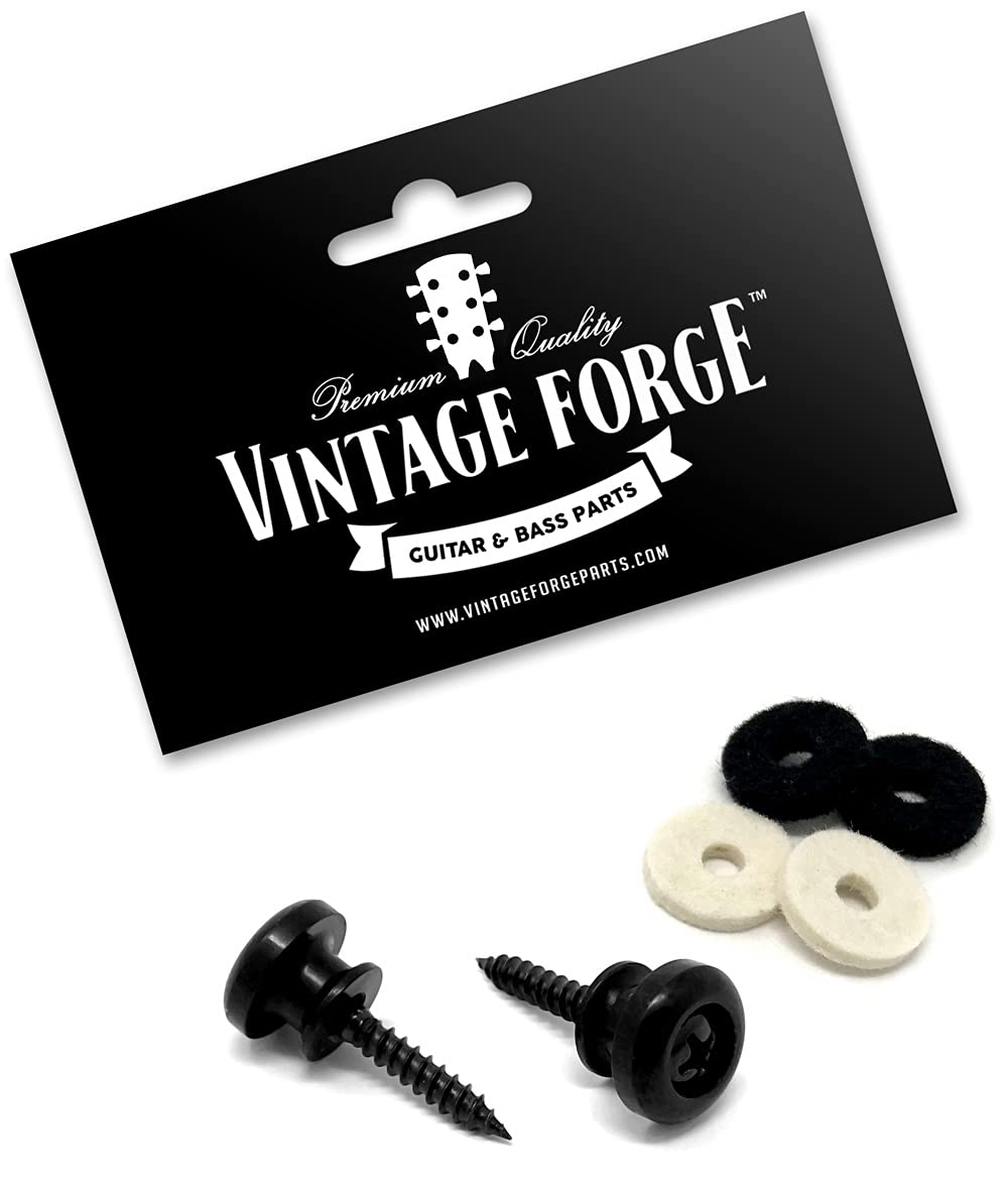 Vintage Forge Guitar Strap Buttons Black Modern Style for Guitar and Bass (2) with Screws and Felt Washers Universal Fit for Iba