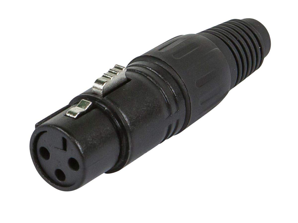 Monoprice 3-Pin Female Dmx Connector - Black, Anodized Aluminum With A Plastic Cap, Rubber Strain Relief Boot, And Lock Release