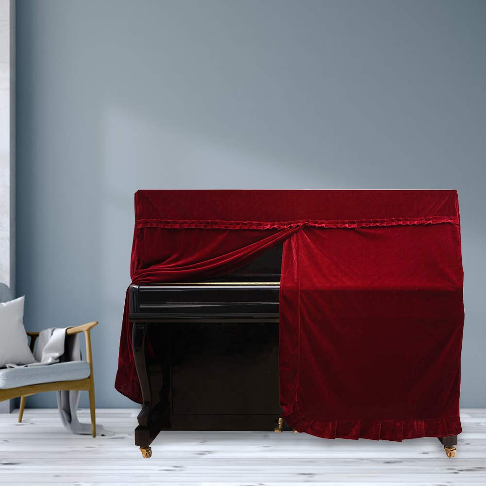 Upright Piano Cover, Colorfast Pleuche Full Piano Dust Proof Decorated Cover(Red)
