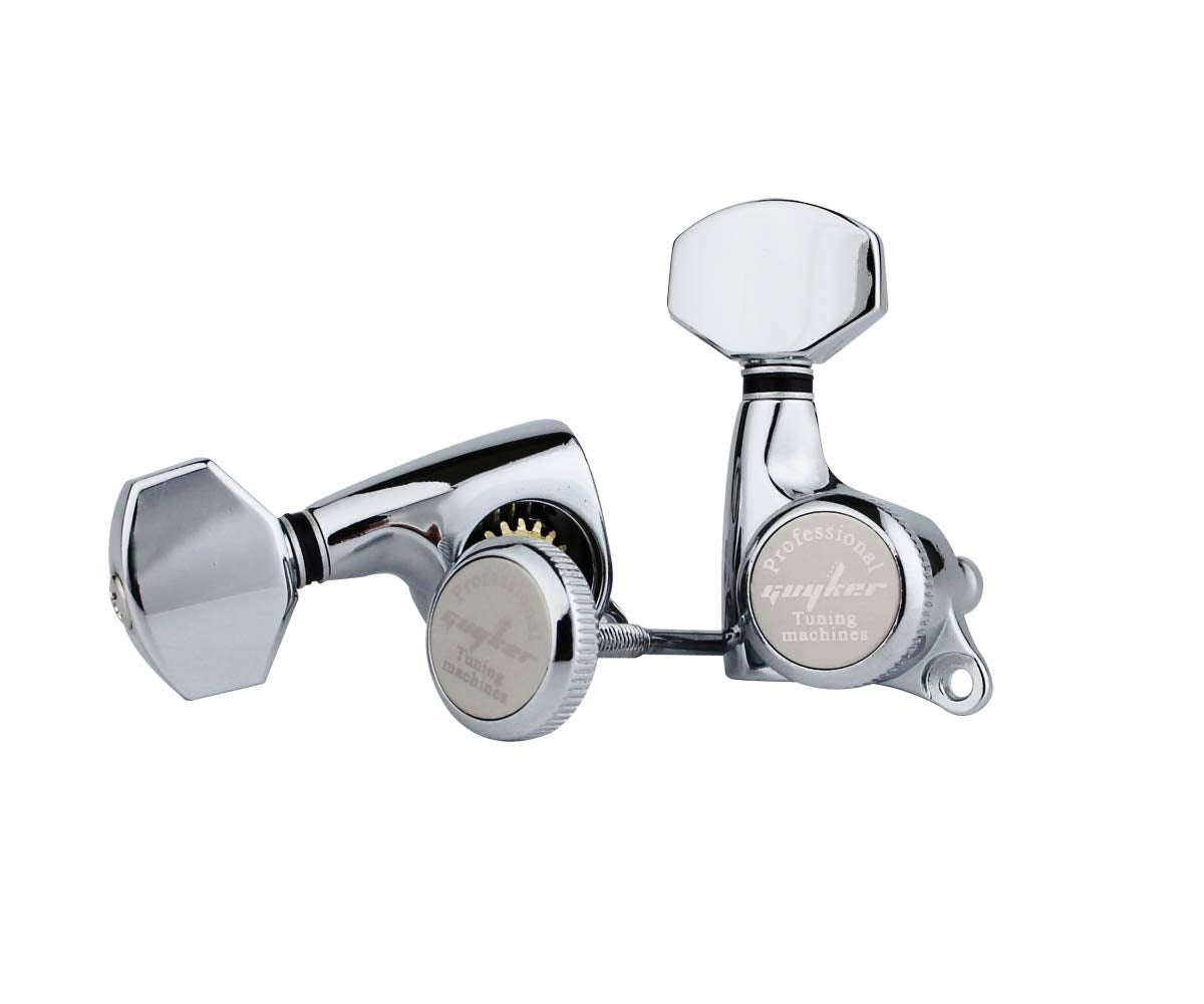 Guyker Guitar Locking Tuners (3L + 3R Handed) - 1:18 Ratio Lock String Tuning Key Pegs Machine Heads with Hexagonal Handle Repla