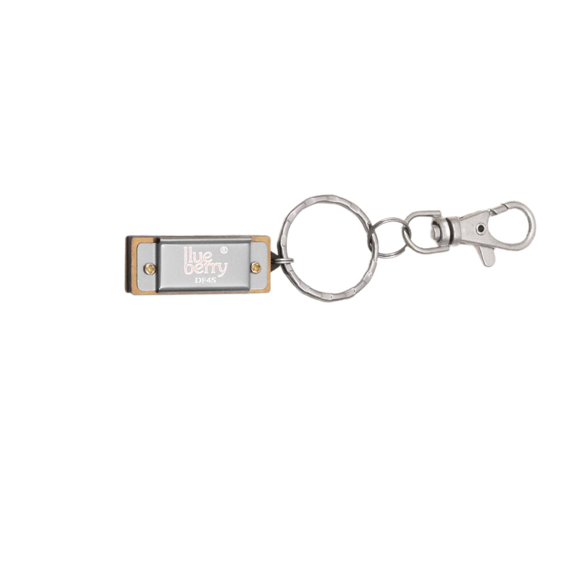 Blueberry R-401-Silver Mini Blues Harmonica Key Chain - 4 Hole 8 Tone C Key Mouth Organ