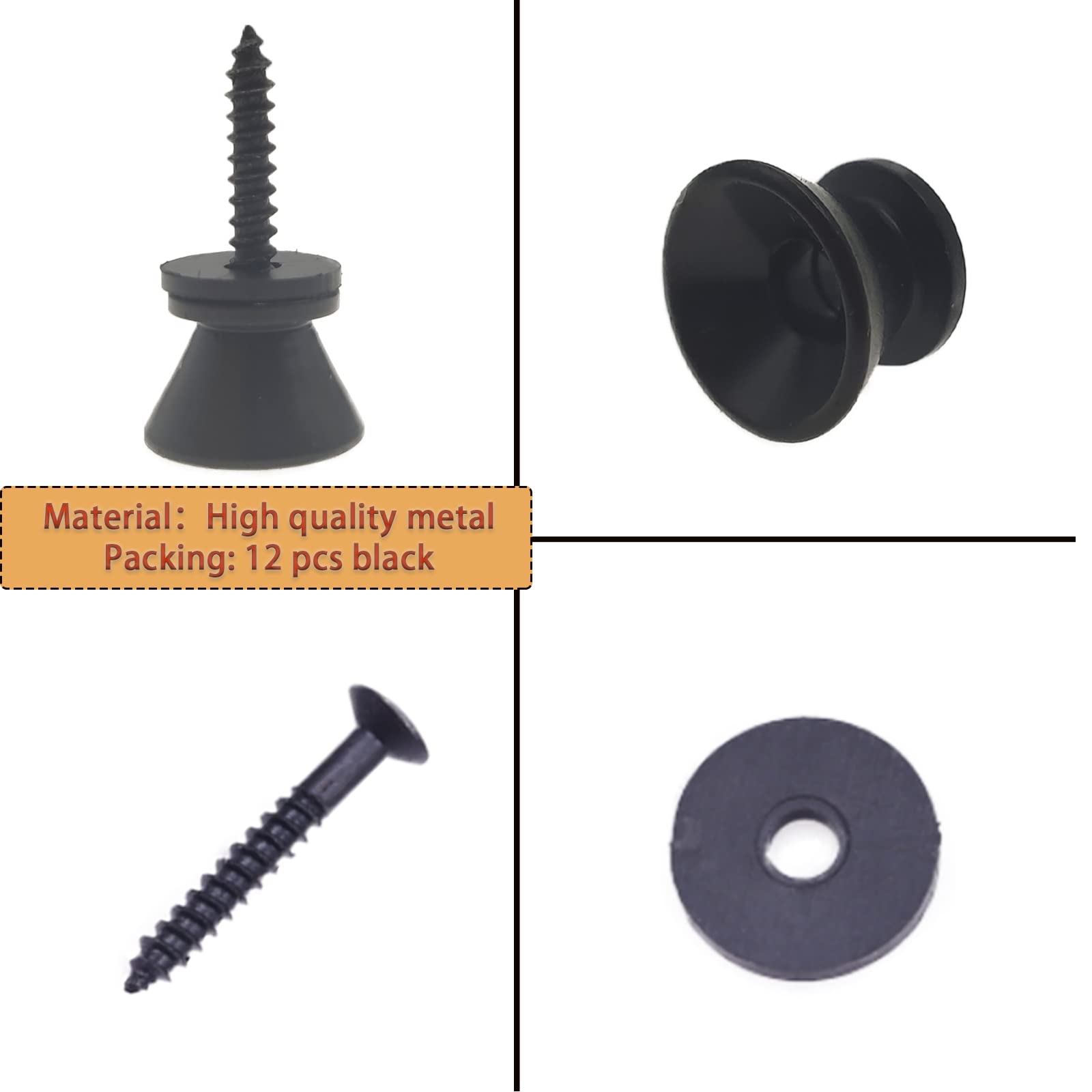 Cheerock 12Pcs Guitar Strap Locks Set, Metal Guitar Strap Buttons Lock, Black Guitar Straps Lock for Acoustic, Ukulele, Martin,