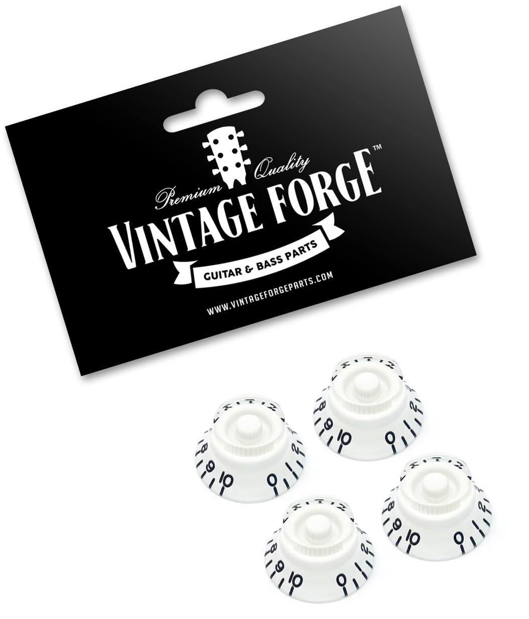 Vintage Forge White Top Hat Bell Knobs Compatible with Gibson Les Paul Electric Guitar (Set of 4) Fits 24 Fine-Spline USA (Imper