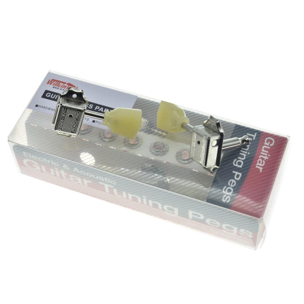 Wilkinson Nickel with Vintage Button 3x3 Deluxe Vintage Tuners Guitar Tuning Keys Machine Heads with Plastic Keystone Buttons fo