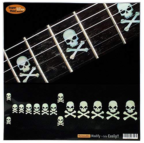 Inlay Sticker Fret Markers For Guitars & Bass - Skull With Crossbones (Sideways) - White Pearl