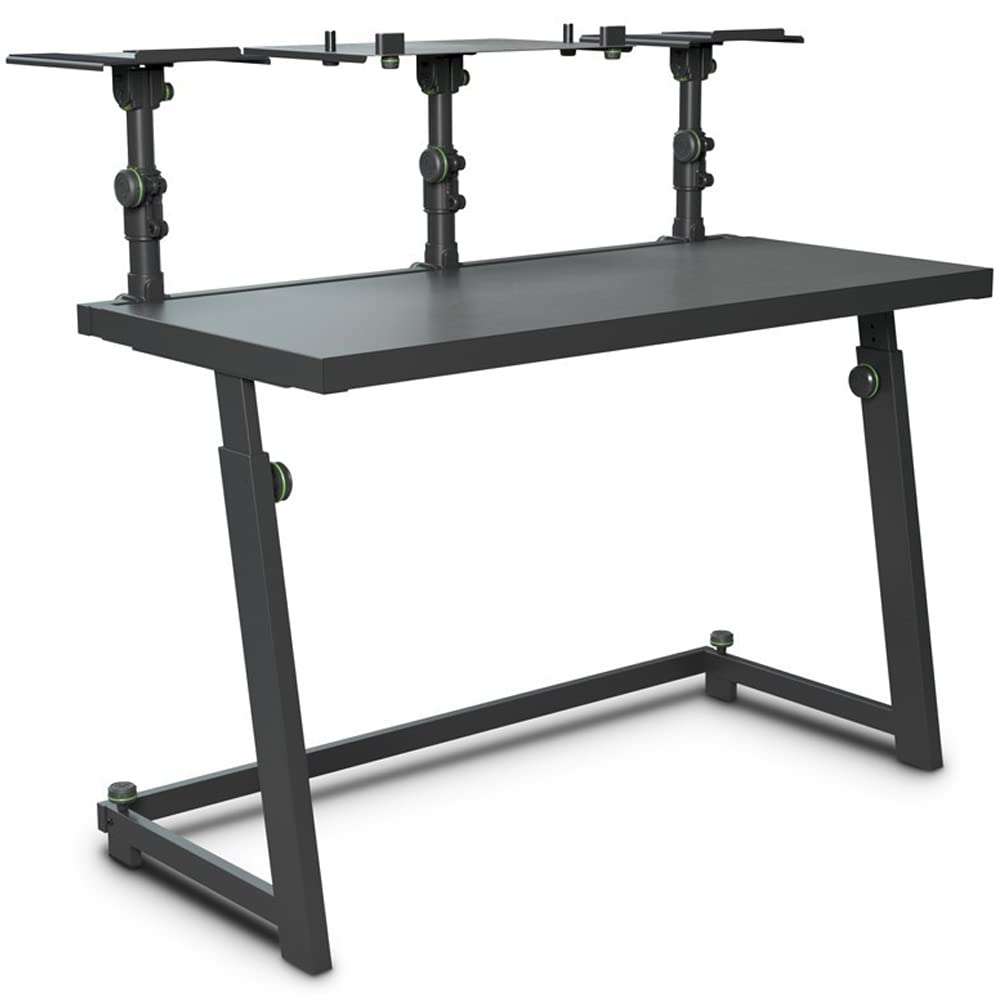 Gravity DJ Desk FDJT 01 DJ Workstation Desk with Speaker Mounts and Laptop Tray for DJs and Live Performance, black