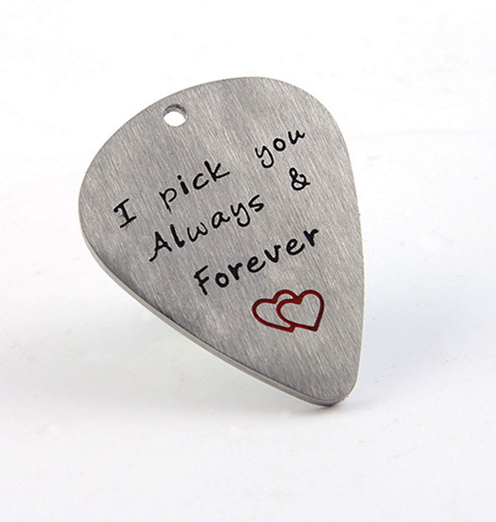 Guitar Pick Keychain Gifts, I Pick You Stainless Steel Guitar Pick Keychain Musical Gift Anniversary Valentine'S Day Christmas G
