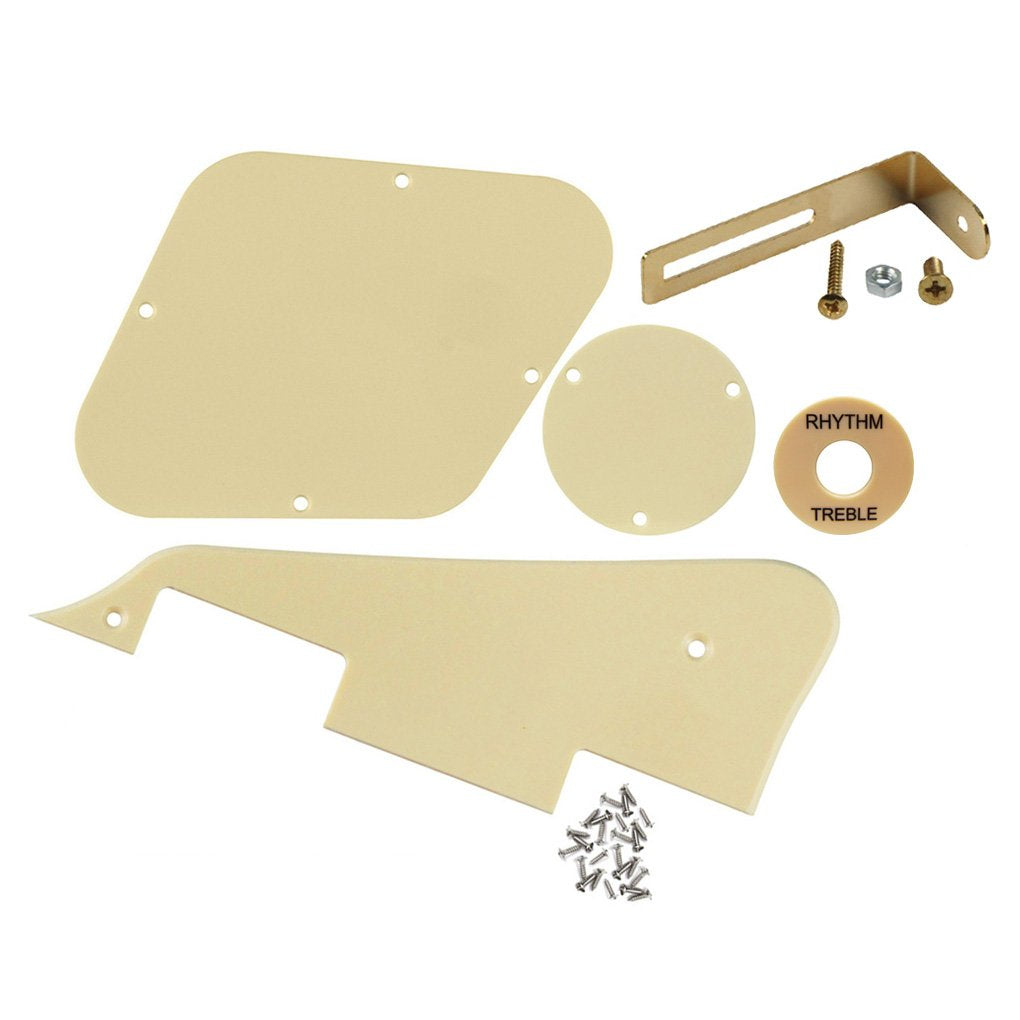 FLEOR 1Ply Cream Guitar Pickguard Scratch Plate Back Plate Guitar Screws Set & Toggle Switch Plate(Cream) & Golden Bracket Fit G