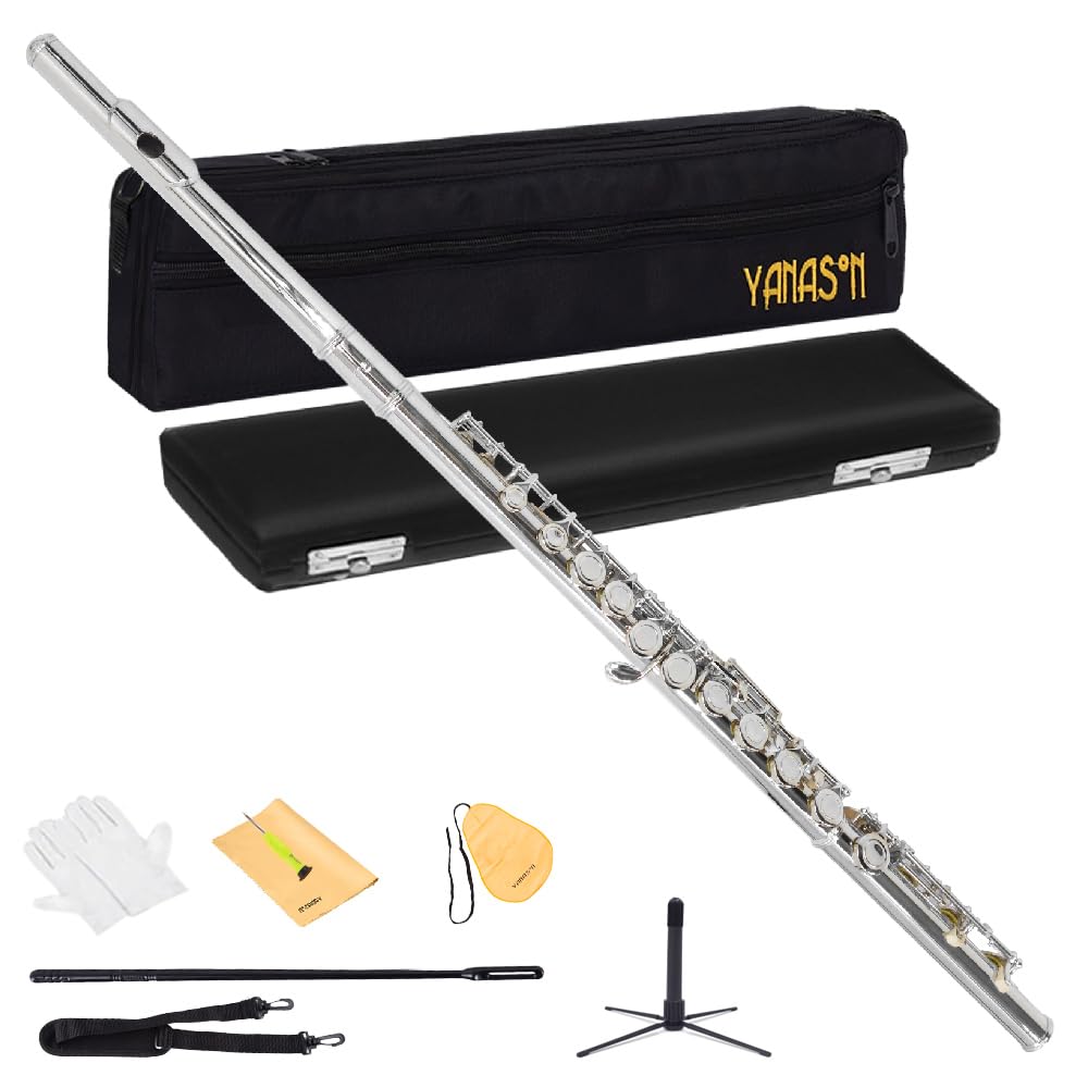 Yanason Closed Hole C Flutes 17 Key Nickel Plated Flute Beginner Student Kids Flute (17 Nickel)