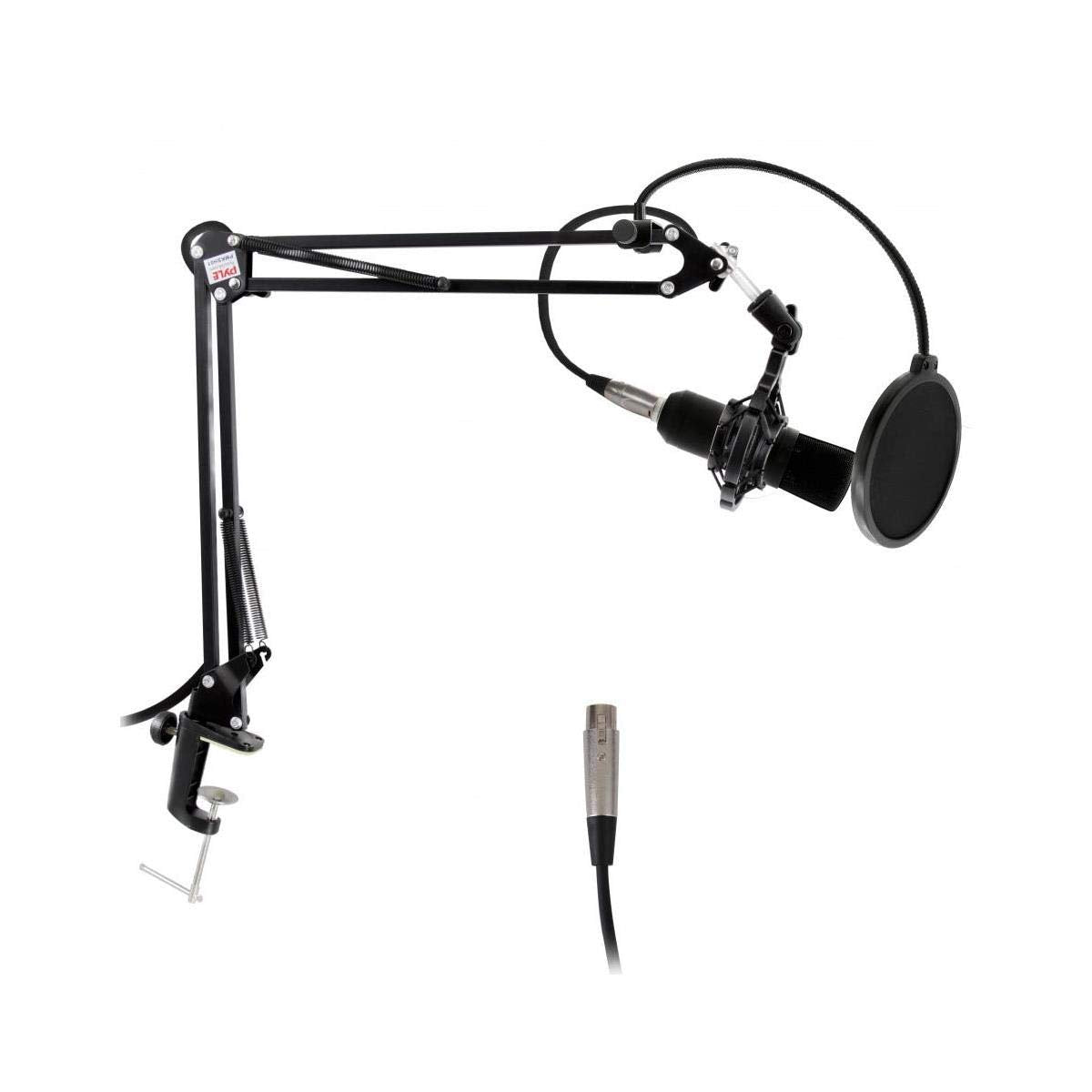 Pyle Suspension Microphone Boom Stand, Simple Clamp-Style Installation, Desktop Scissor Spring Arm Mic Stand W/ Shock Mount, Qui