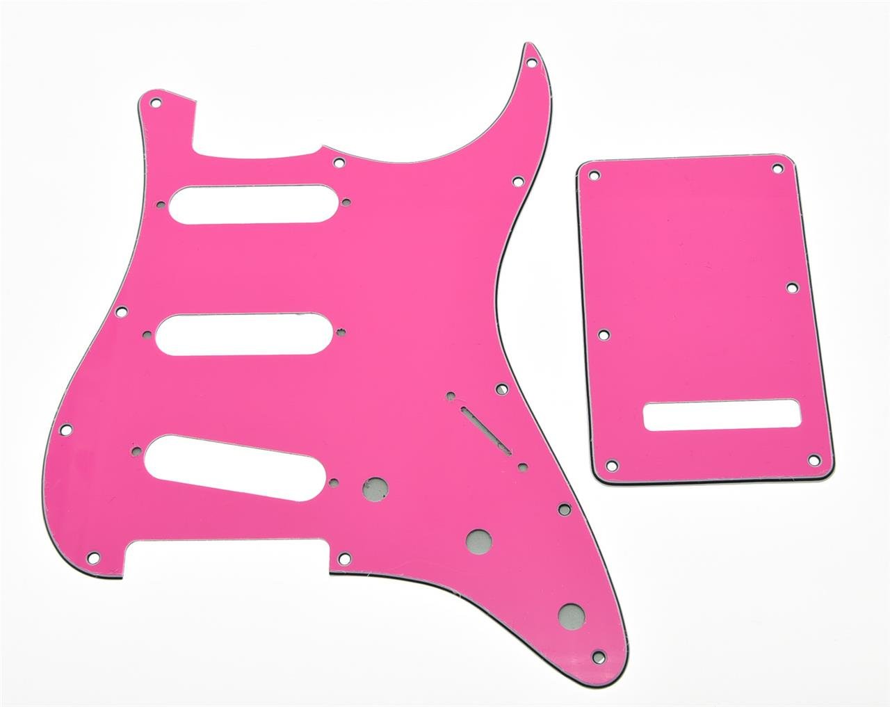 Kaish 11 Hole Strat Style Sss Pickguard St Back Plate Tremolo Trem Cover For Usa/Mexico Stratocaster/Strat Pink 3 Ply