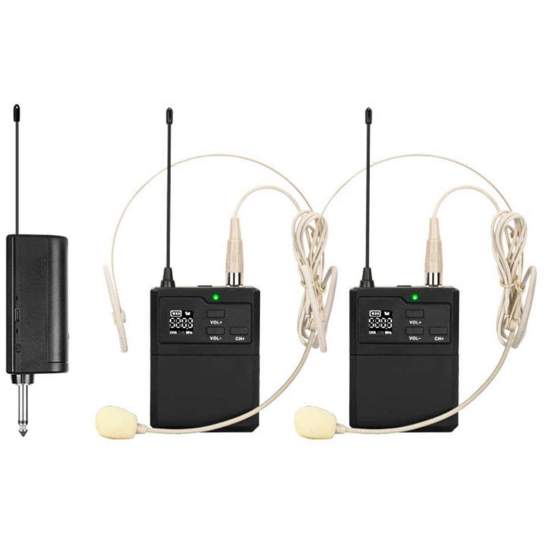 Kh Uhf All-In-One Wireless Microphone System, 100Ft Long Range Clip-On Lavalier & Headset Mic, Waist Pack Transmitter With Recei