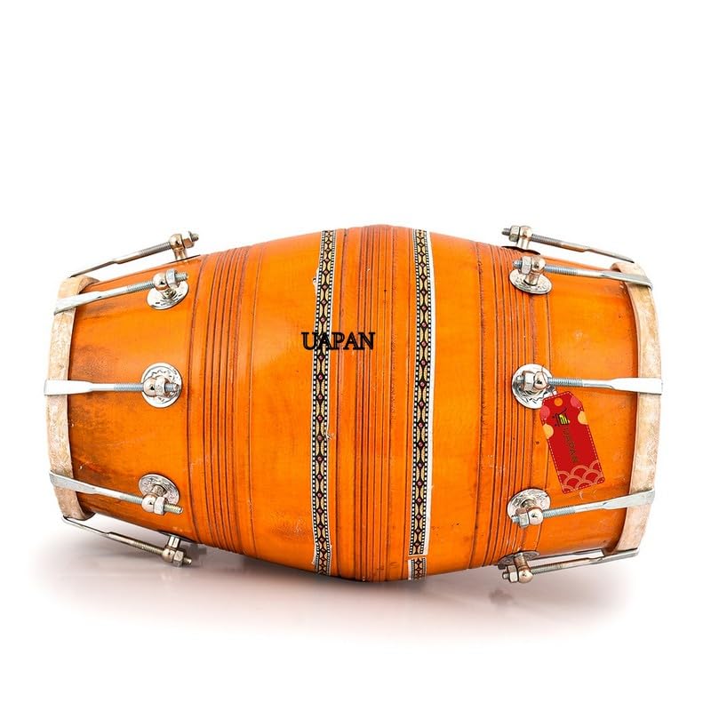 Uapan Wood Dholak, Indian Folk Musical Instrument, Traditional Drum, Nuts And Bolt Fitting (Wooden)