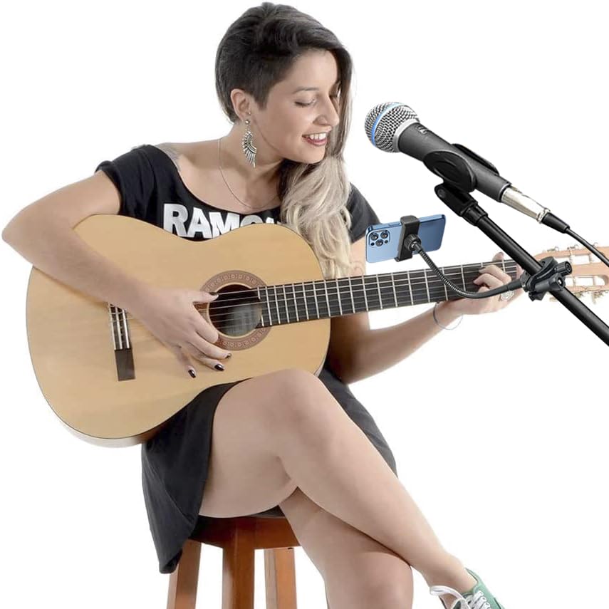 Phone Holder for Mic Stand, JCWINY Mic Stand Phone Holders [10'' Long Flexible Gooseneck Arm] Cell Phone Holder for Microphone S