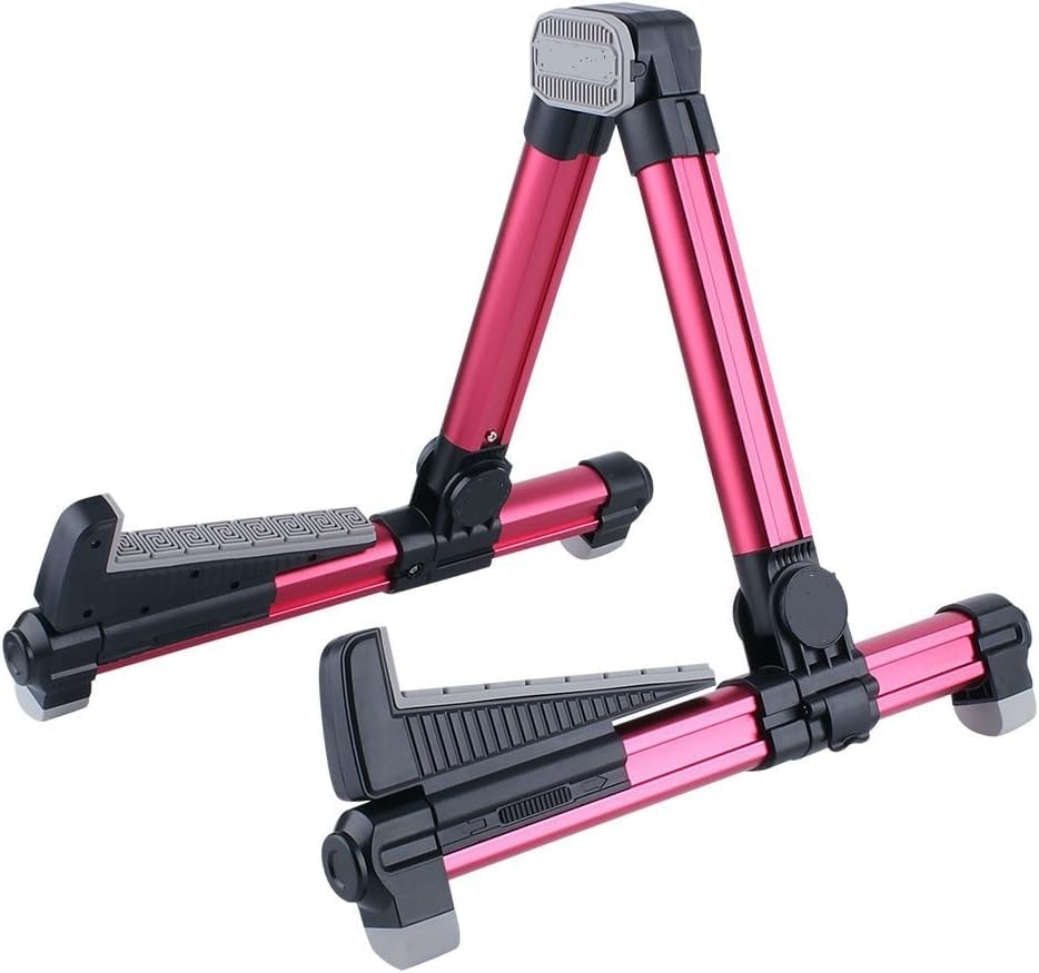 Stallion Sl101 Aluminium Guitar Stand - Foldable, Adjustable For All Types Of Guitars, Basses, Ukuleles And Violins, Banjo (Red)