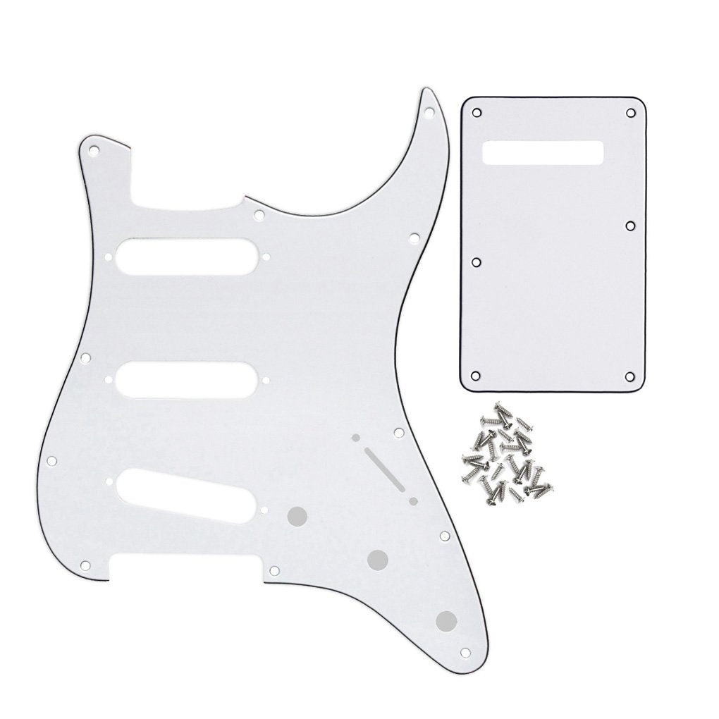 Ikn 3Ply White St Pickguard Backplate Set For 3 Single Coil Pickups-11 Hole, Come With Pickguard Screws