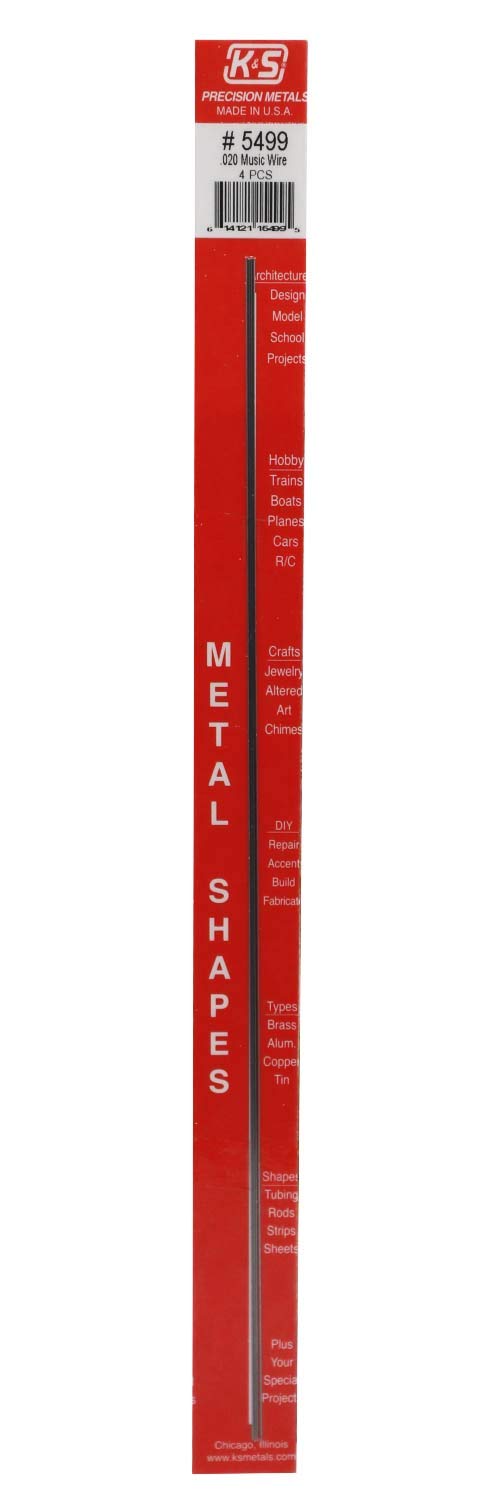 K&S 5499 Music Wire, 0.020 OD x 12 Long, 4 Pieces, Made in The USA