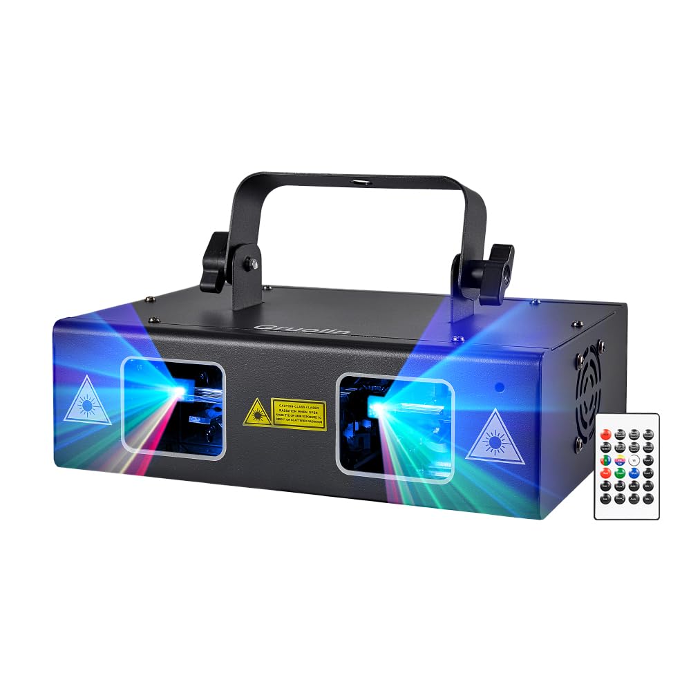 DJ Lights Party Lights, Gruolin RGB Full Color Laser Stage Light Music Sound Activated & DMX Control Patterns Projector, Perfect