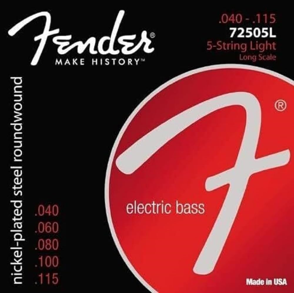 Fender 7250 Bass Strings, Nickel Plated Steel Roundwound, Long Scale, 7250-5L .040-.115