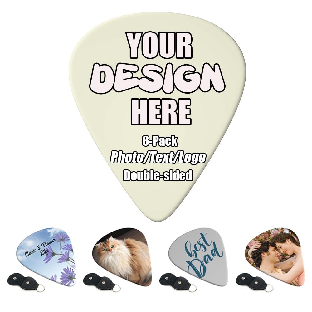 Personalized Guitar Picks 6 Pack Various Colorful Background, Personalize Guitar Picks with Your Own Design for Bass Ukulele Ele