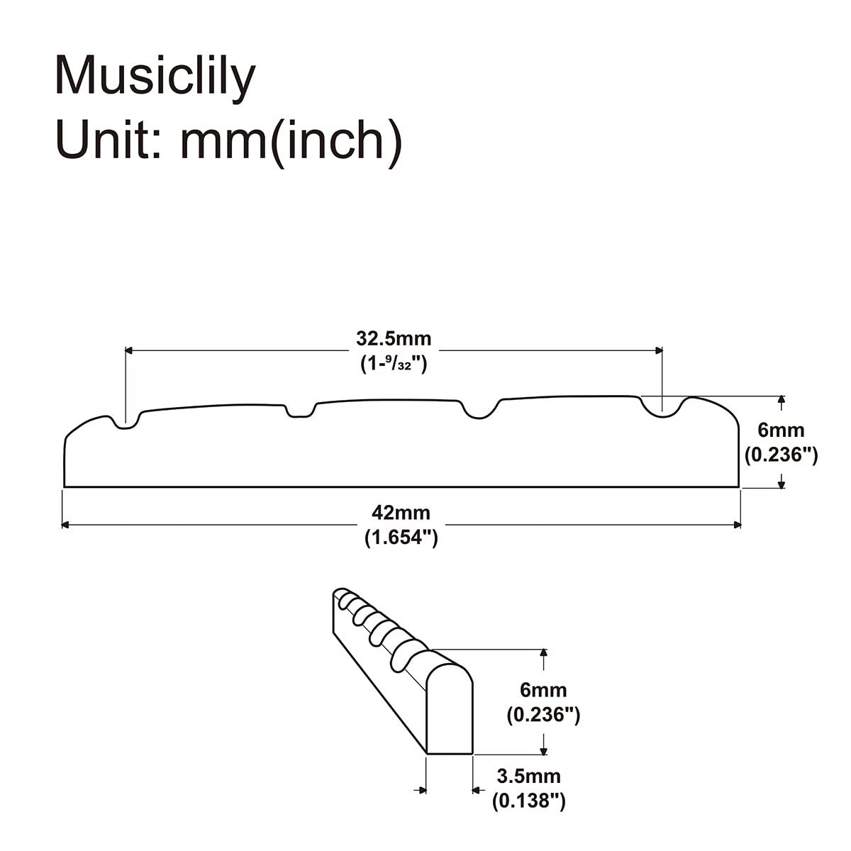 Musiclily Basic Slotted 42mm Electric Bass Brass Nut for 4-String Precision/Jazz Bass, 42x3.5x6mm