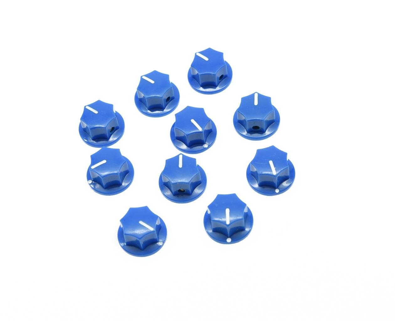 KAISH 10pcs Blue Mini MXR Style Skirted AMP Knob Brass Insert Effect Pedal Knobs