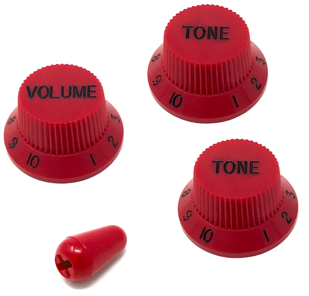 Vintage Forge Red Guitar Control Knobs (1 Volume, 2 Tone, 1 Switch Tip) For Fender Strat Style Electric Guitars Fits Usa (Imperi