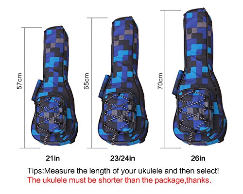HOT SEAL 10MM Waterproof Durable Colorful Ukulele Case Bag with Storage (21in, Blue Plaid)
