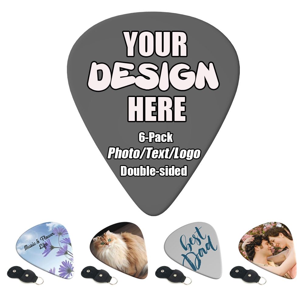 Customize 6 Pack Guitar Pick Birthday Christmas Gifts for Bass Guitar Ukulele Players, Custom-made Guitar Picks with Case 6 Pack