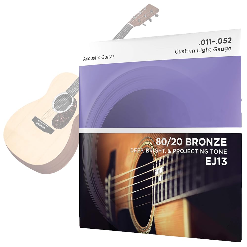 EJ13 80/20 Bronze Acoustic Guitar Strings Set - Custom Light Gauge (11-52) for Bright Tone and Comfortable Playability, Ideal fo