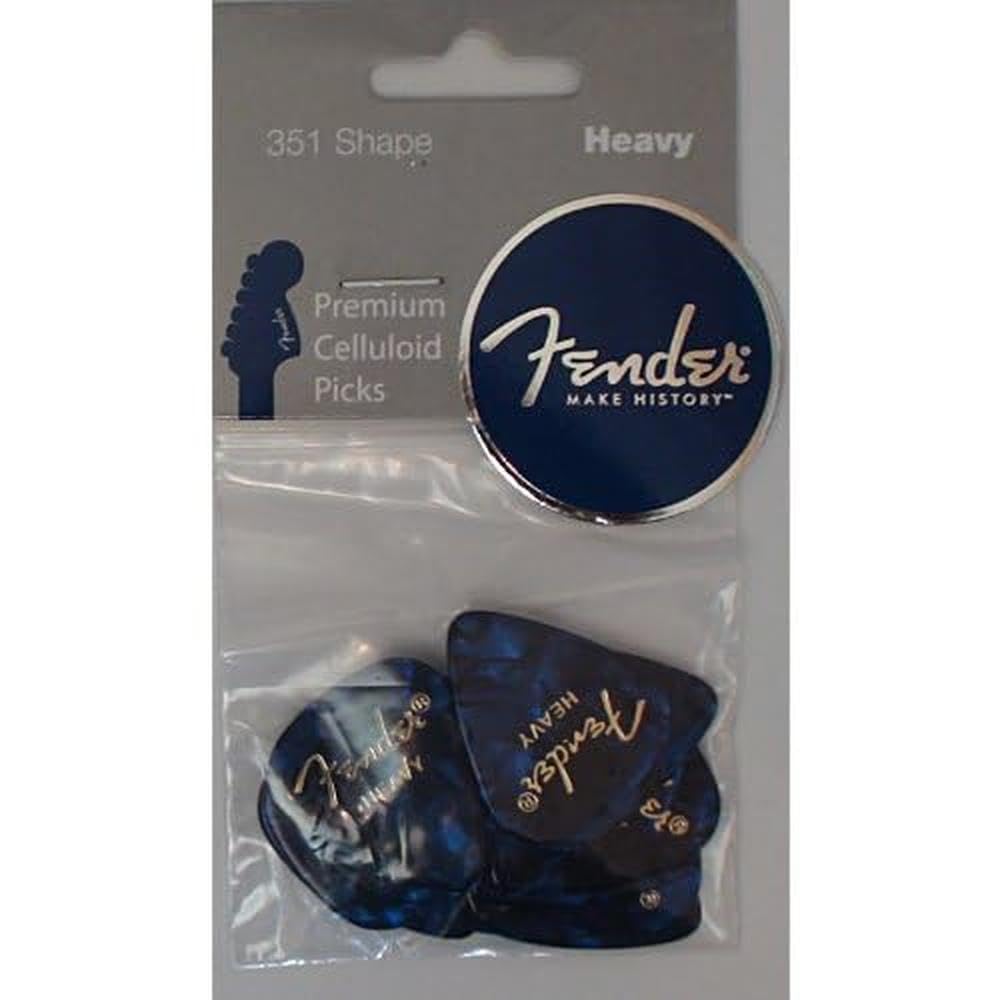 Fender Premium Celluloid Guitar Picks 351 Shape, Blue Moto, Heavy, 12-Pack