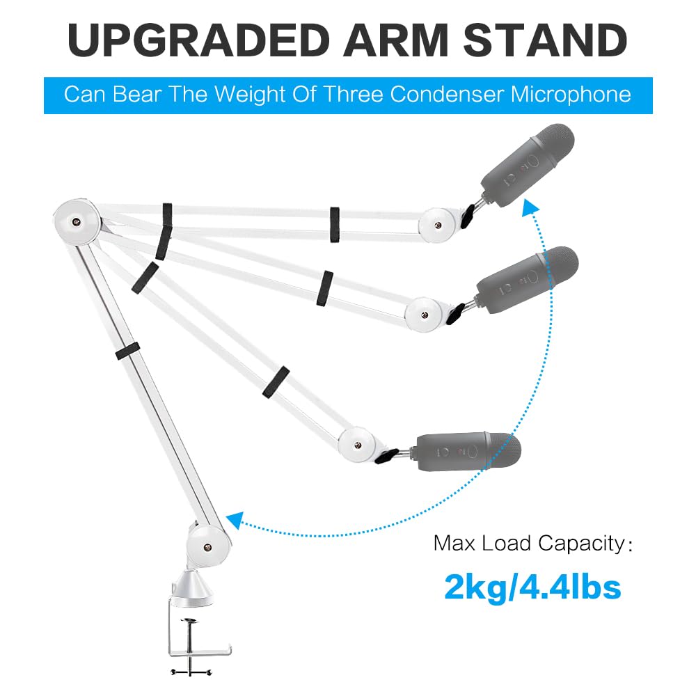 BOMGE Microphone Boom Arm Mic Stand Adjustable Clip Studio Suspension Scissor Arm Mount for Blue Snowball, ICE, Blue Yeti,Radio