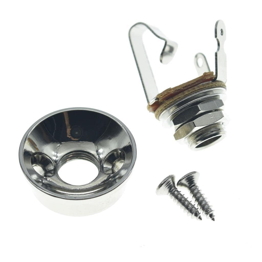 KAISH Nickel Brass Metric Electric Guitar Jackplate Electrosocket Jack Plate with Brass Output Mono Jack and Screws for TL/Tele 